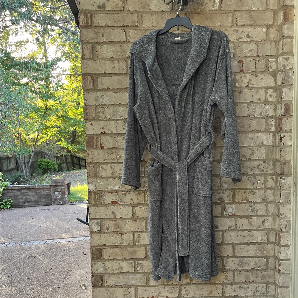 Unisex Gray Hooded Robe Belted Wrap Style
